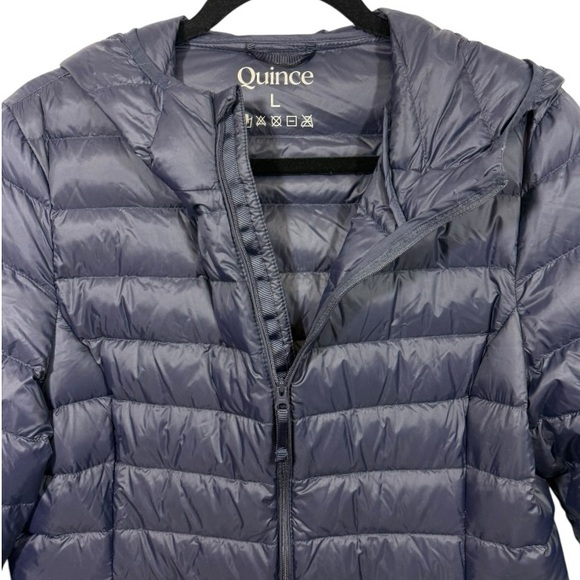 Quince Lightweight Down Packable Long Puffer Jacket Navy Large - Picture 7 of 14